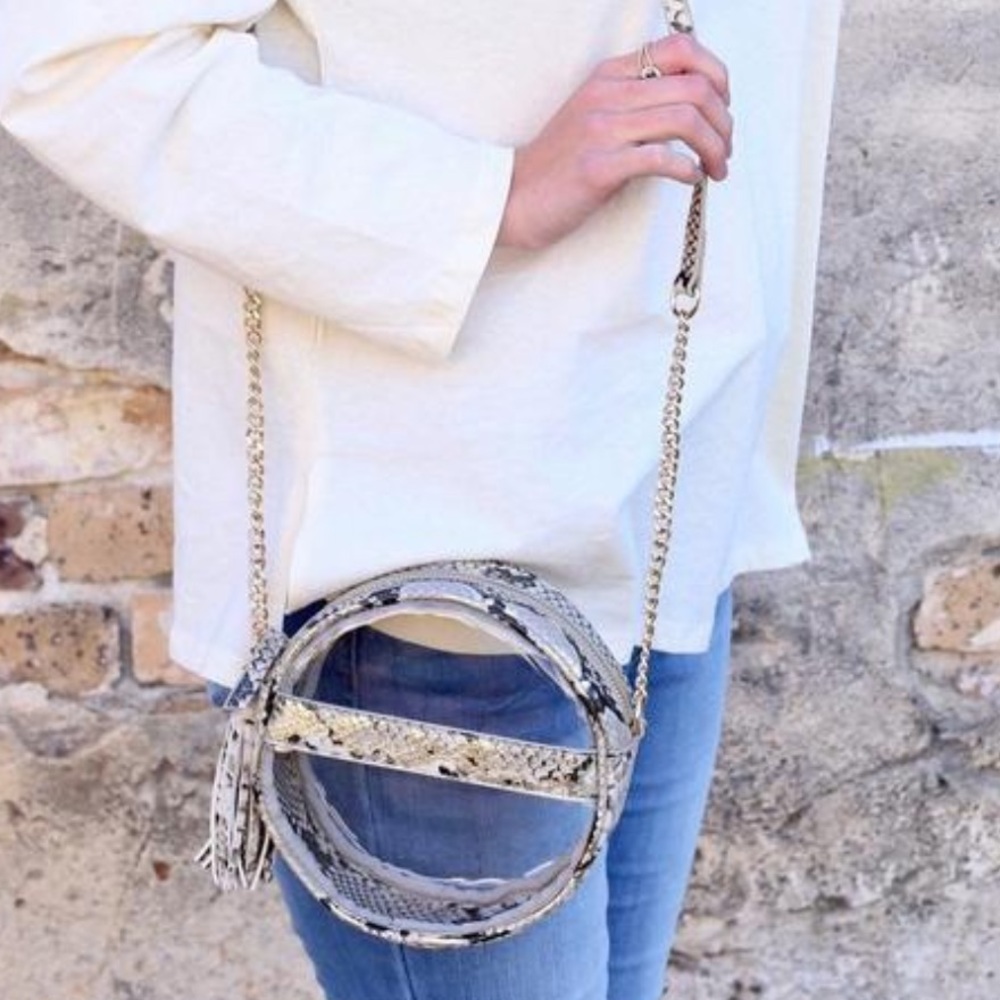Round Clear Crossbody Bag — Snake Gold Fleck